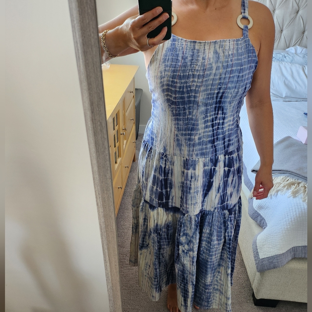 Bohemian Blue And Cream Tye Dye Maxi Dress